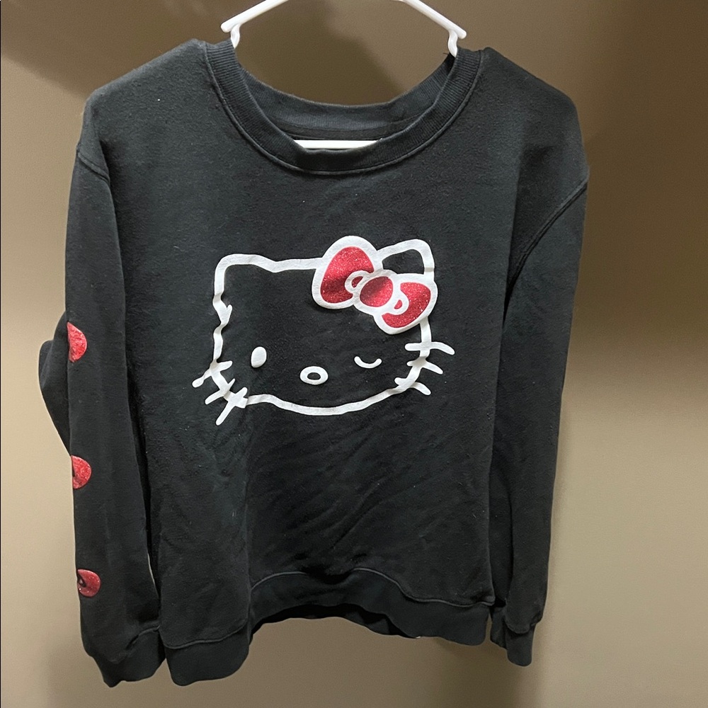 Hello Kitty Black Pullover with White Outline and Red Bow Accents